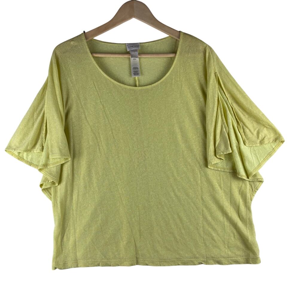 Chico's Top Women's 3 XL Linen Blend Split Sleeve Yellow Resortwear Lagenlook